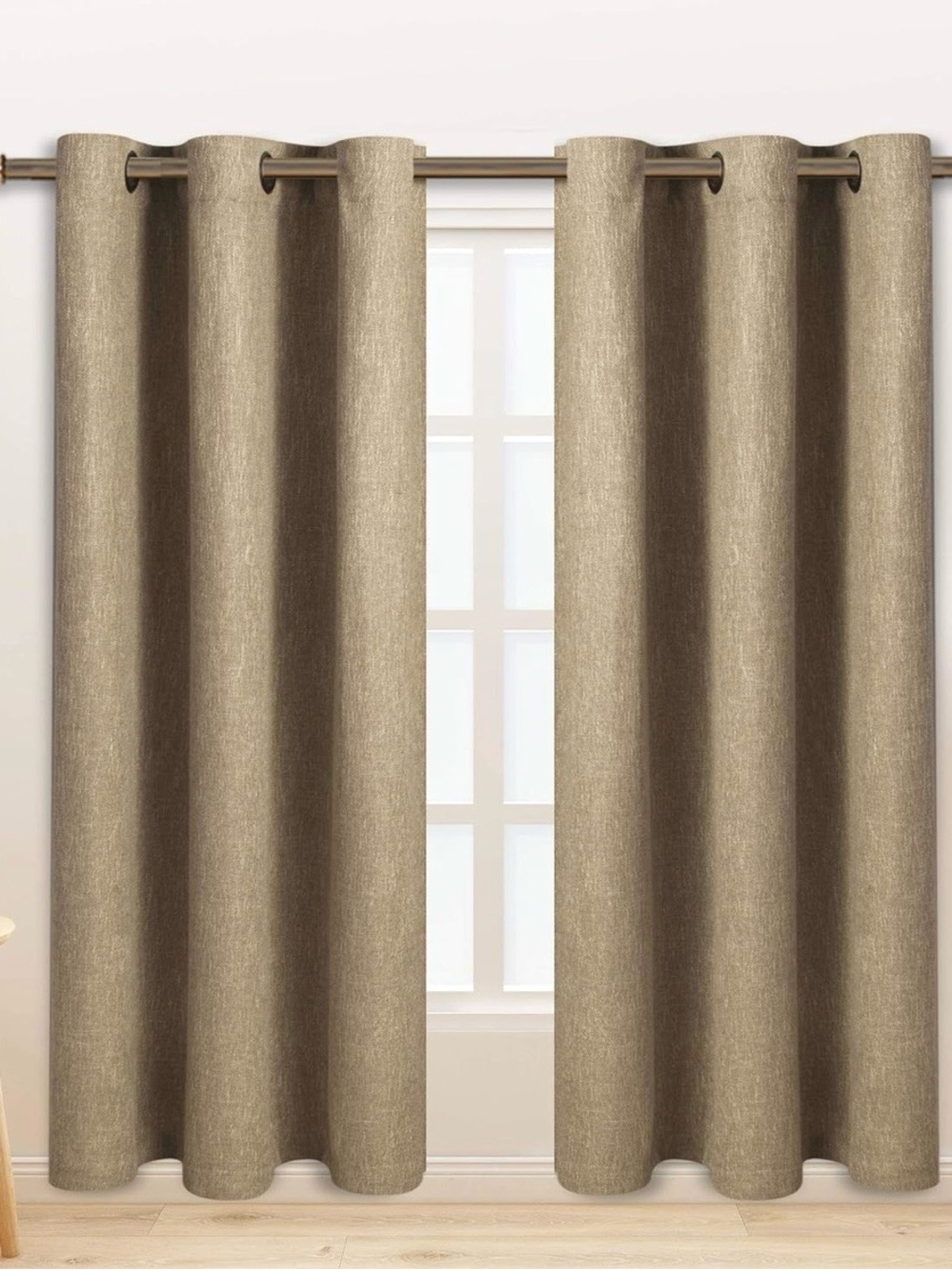 Neutral Beige Grommet Blackout Curtain Panels -